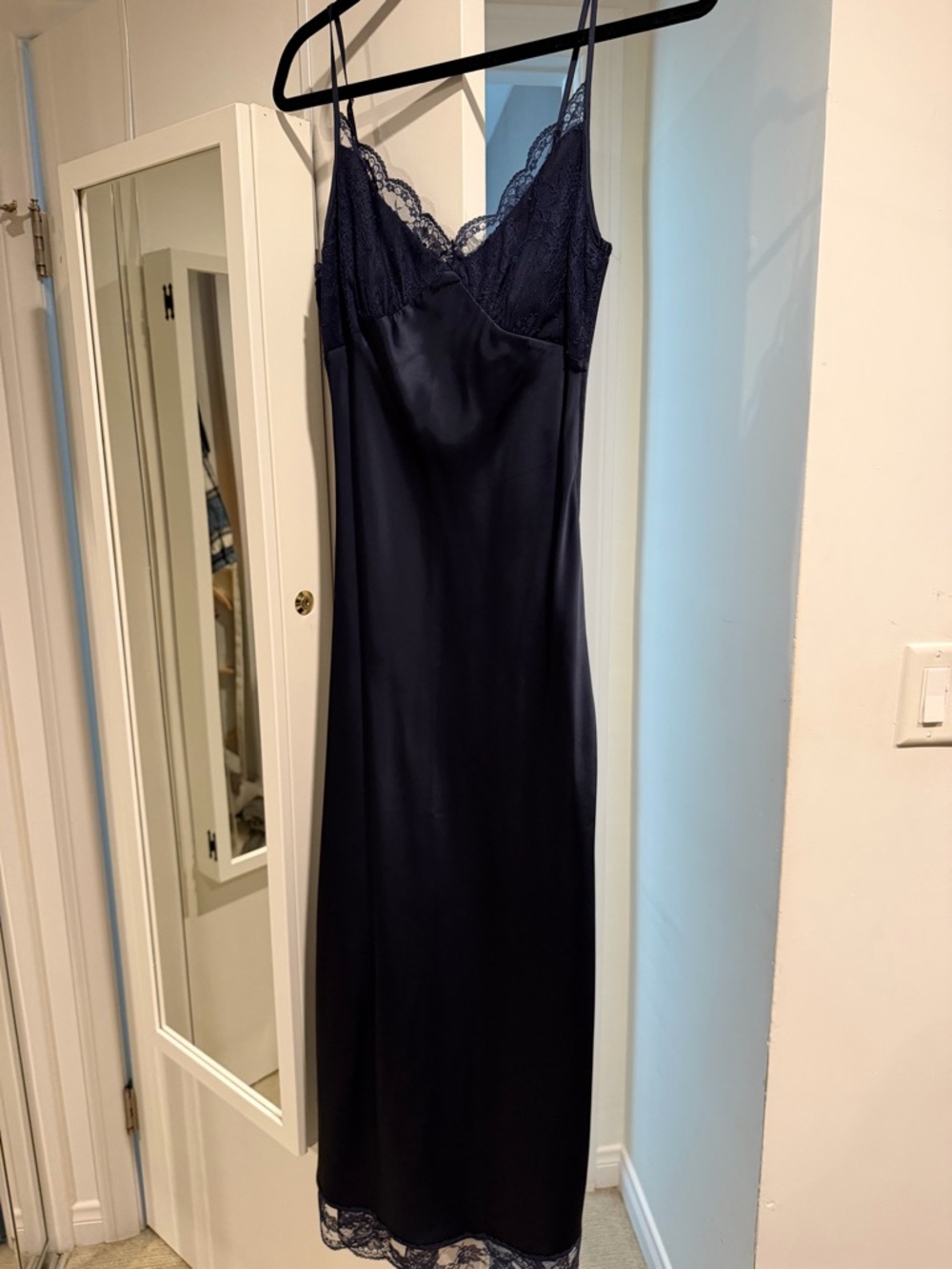 Abercrombie & Fitch Navy Satin Lace-Trim Slip Dress